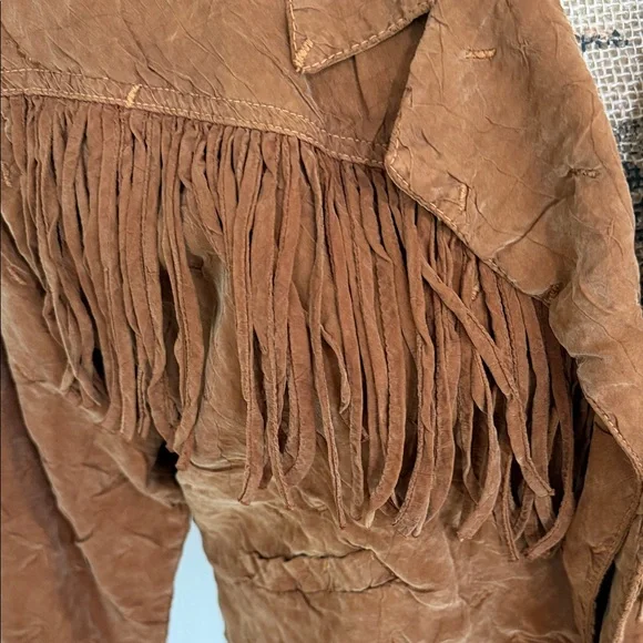 Vintage 90s Action Wear Brown Faux Suede Fringe Jacket Made in USA - Picture 4 of 8